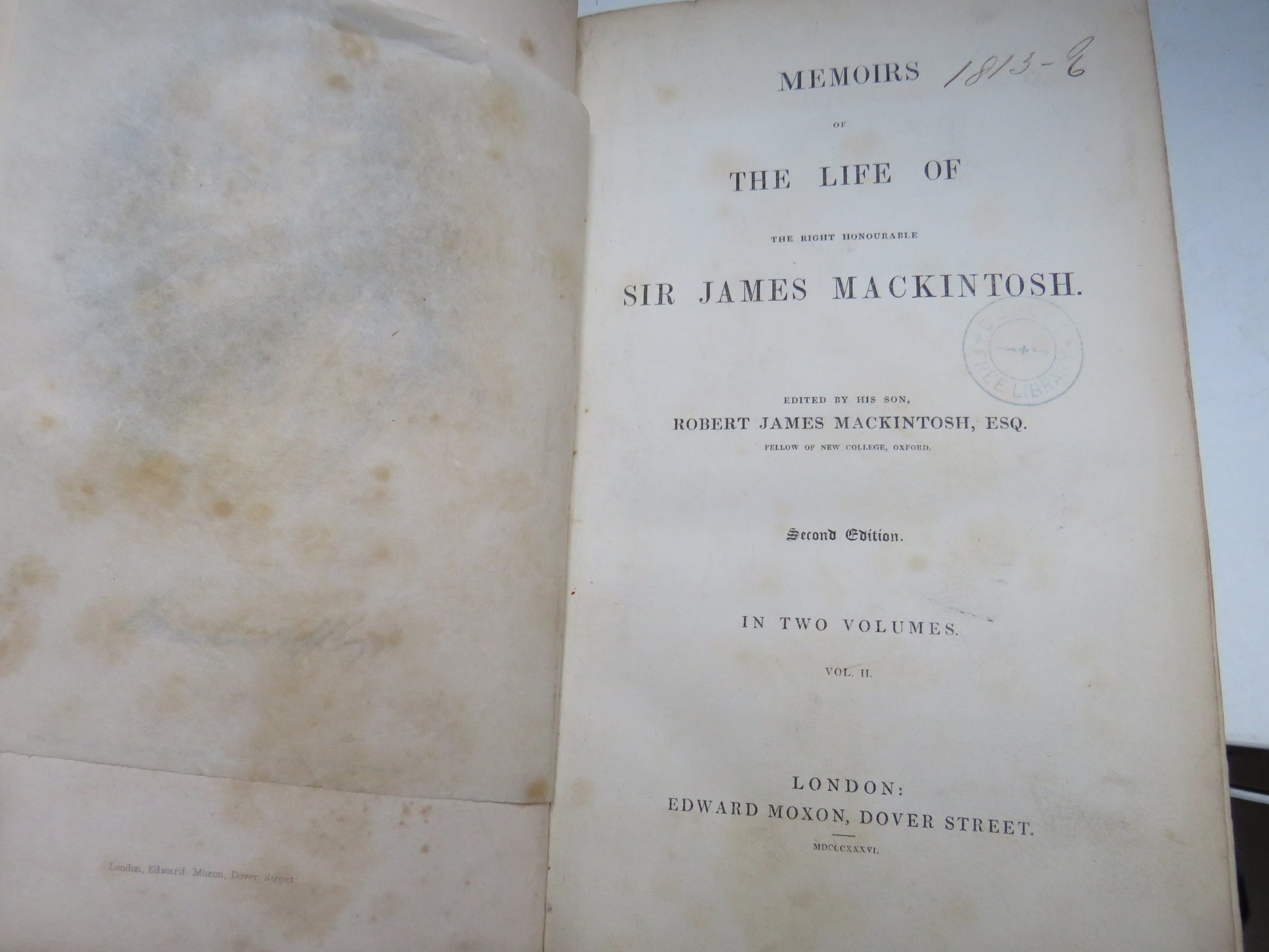 Memoirs Of The Life of The Right Honourable Sir James Mackintosh 1836 In 2 Volumes book image 3