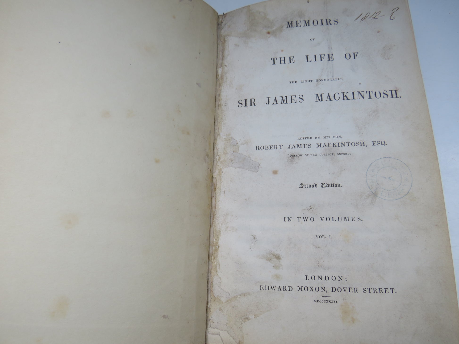 Memoirs Of The Life of The Right Honourable Sir James Mackintosh 1836 In 2 Volumes book image 8