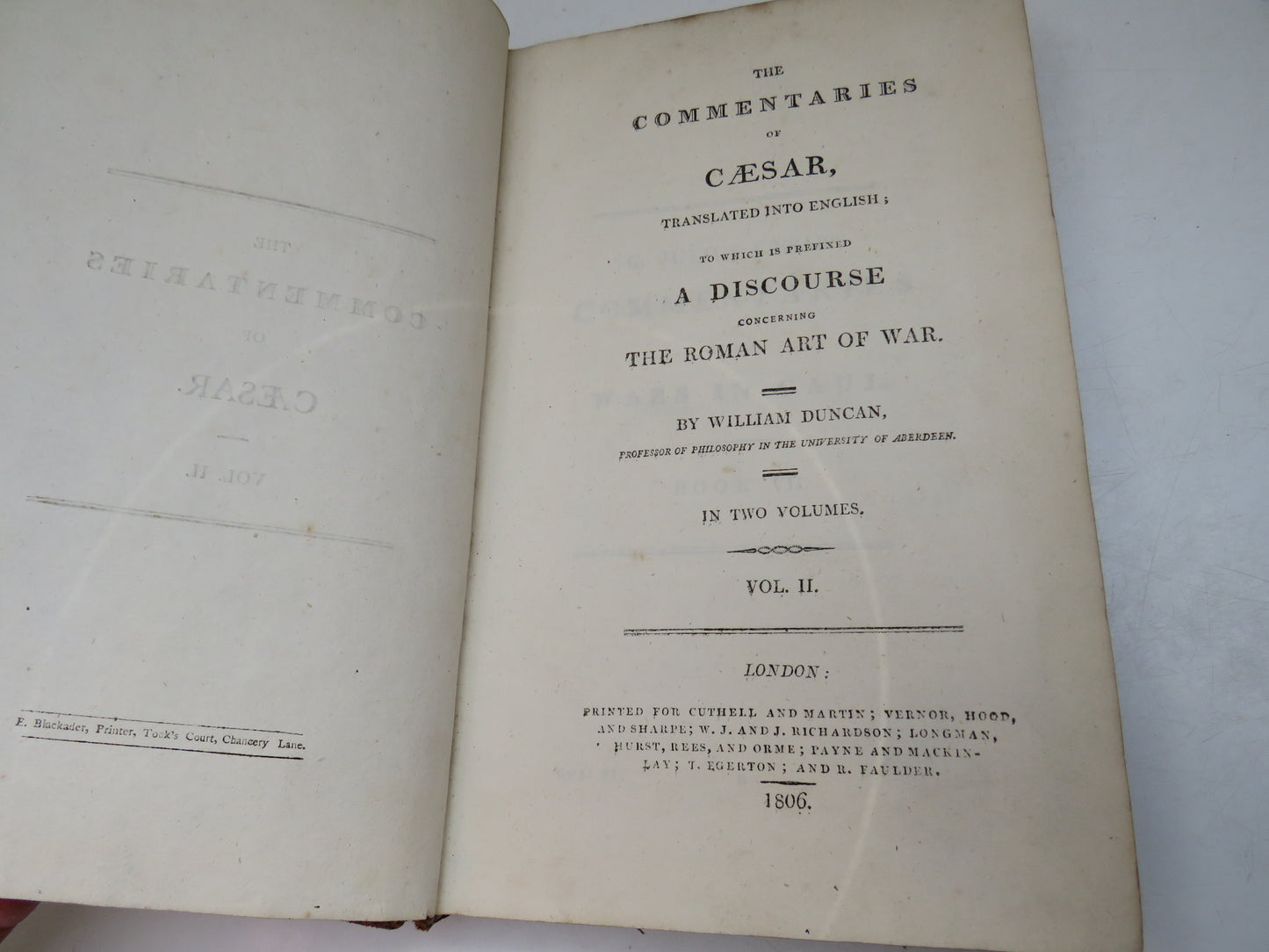 The Commentaries Of Caesar Translated Into English By William Duncan 1806 Volume II