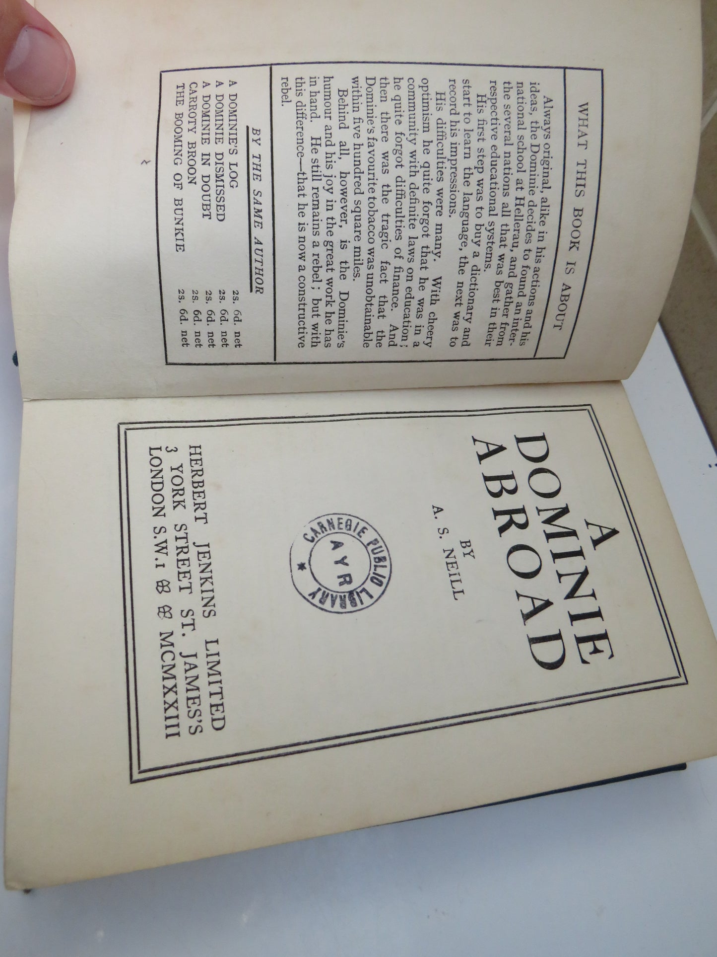 A Dominie Abroad By A.S. Neill 1923, Antique Book