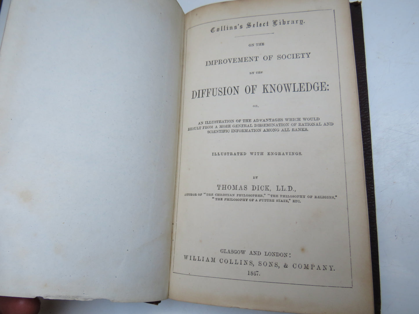 Collins's Select Library On The Improvement of Society By The Diffusion Of Knowledge By Thomas Dick 1867