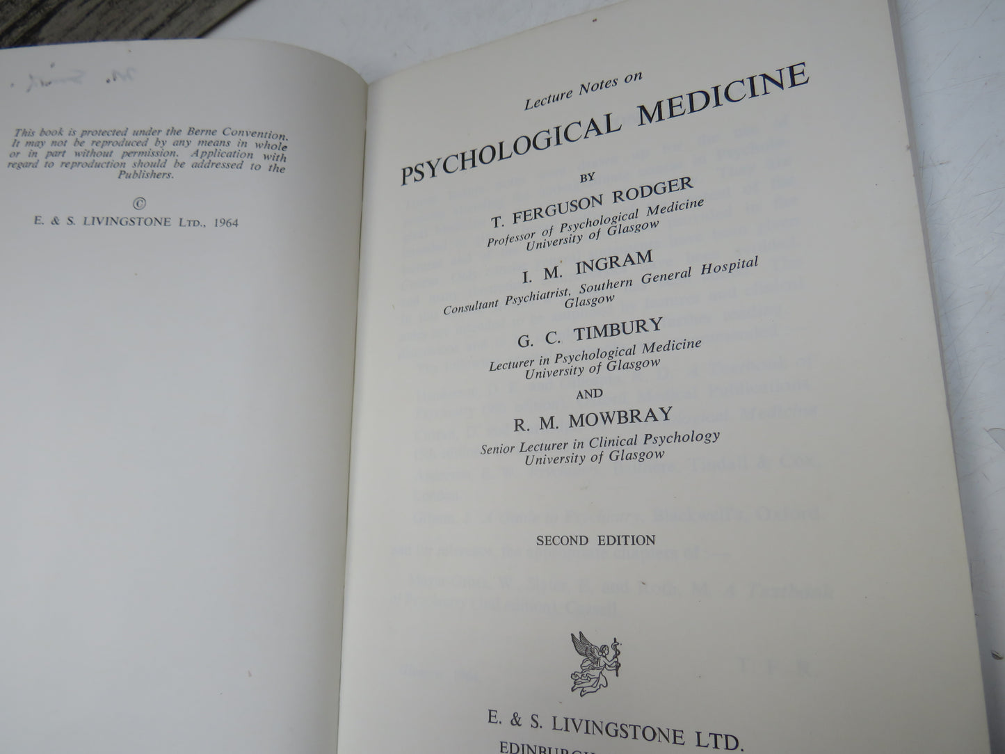Letcture Notes On psychological Medicine By T. Ferguson Rodger... 1964