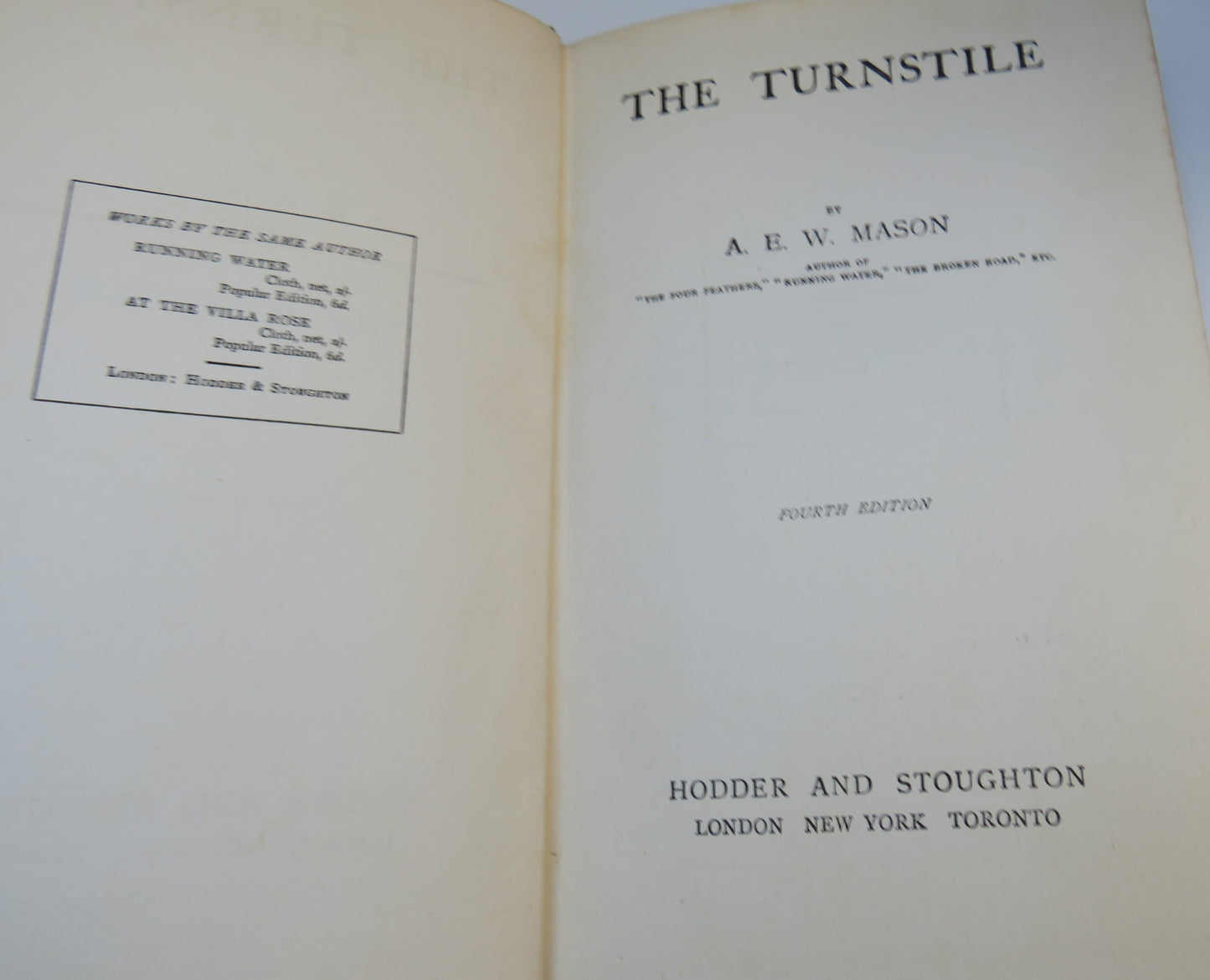 The Turnstile by A. E. W. Mason, Fourth Edition