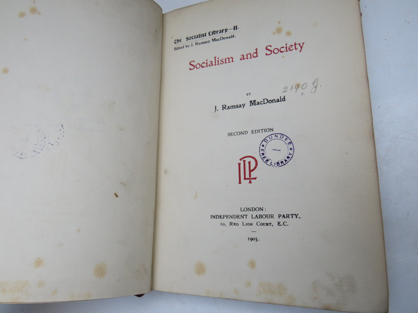Socialism and Society By J. Ramsay MacDonald 1905 The Socialist Library II