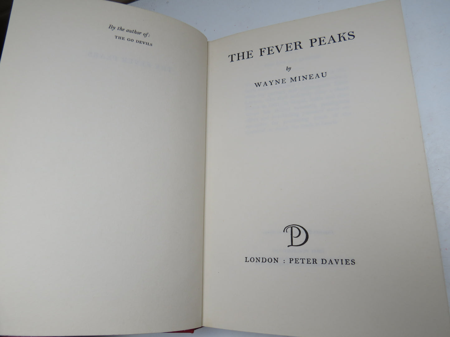 The Fever Peaks By Wayne Mineau 1962 1st Edition Book