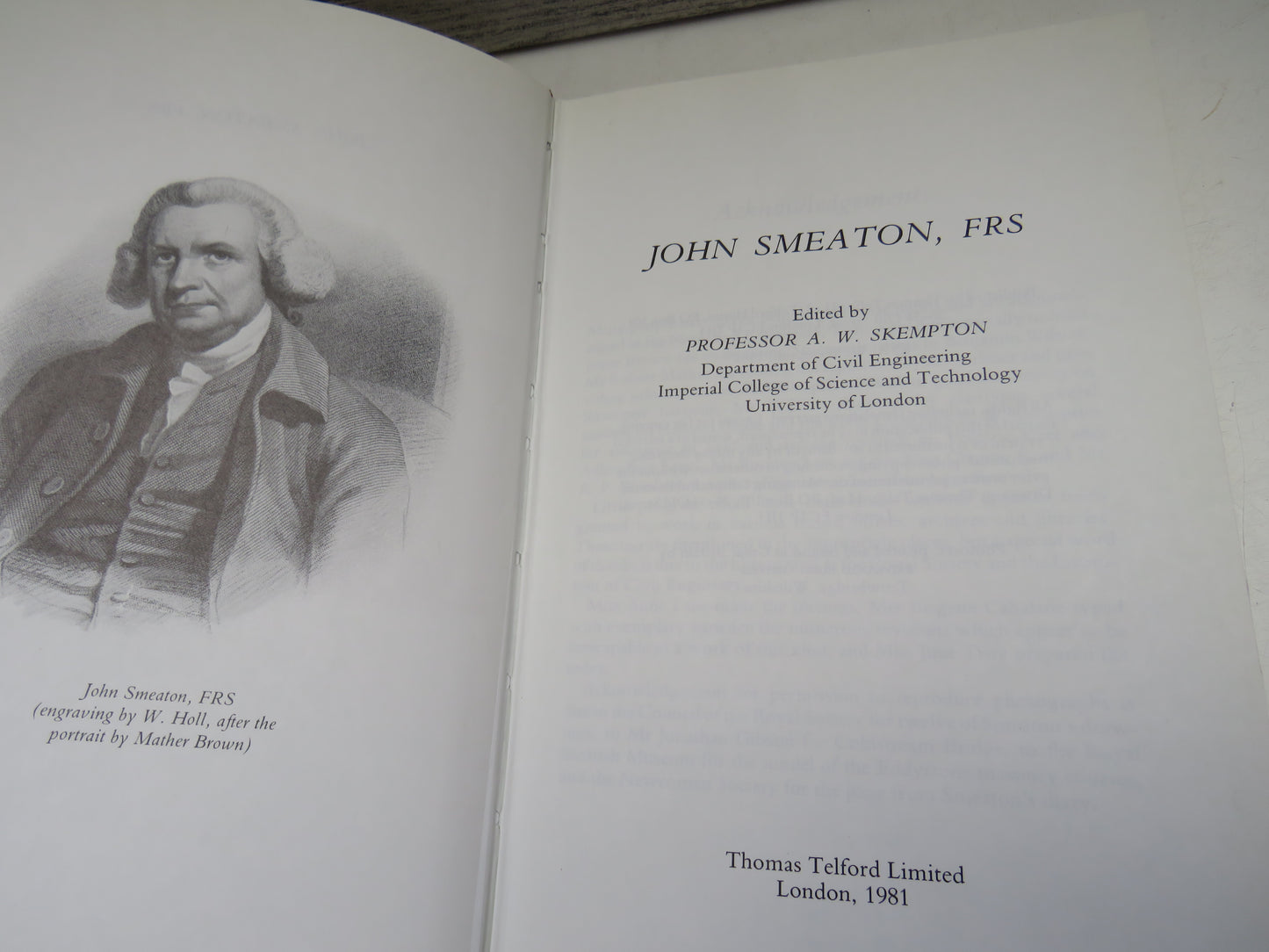 John Smeaton, FRS Edited by Professor A. W. Skempton 1981