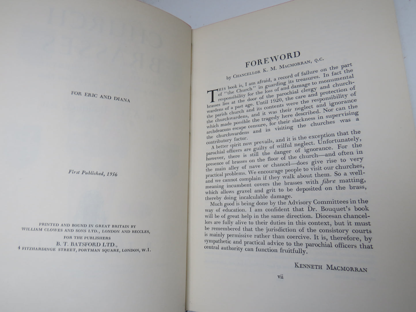 Church Brasses British & Continental With Some Notes on Incised Stone Slabs and Indents By A. C. Bouquet 1956 1st Edition Book