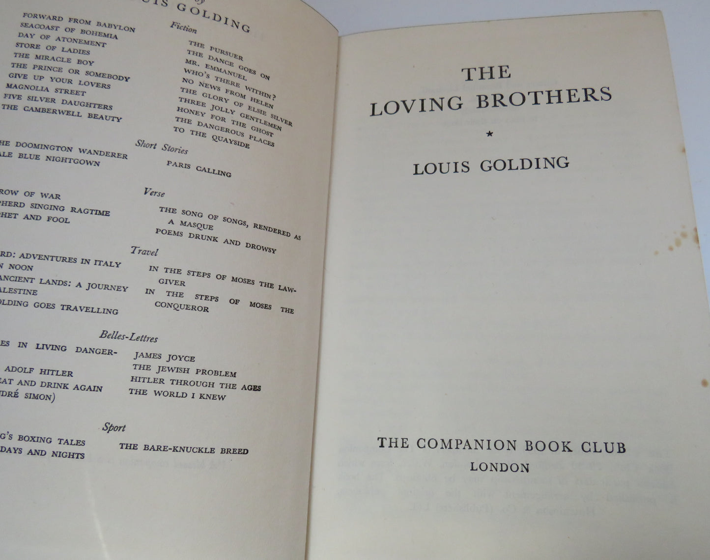 The Loving Brothers by Louis Golding, 1953