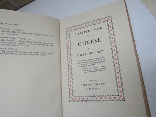 A Little Book of Cheese By Osbert Burdett 1935 1st Edition Book