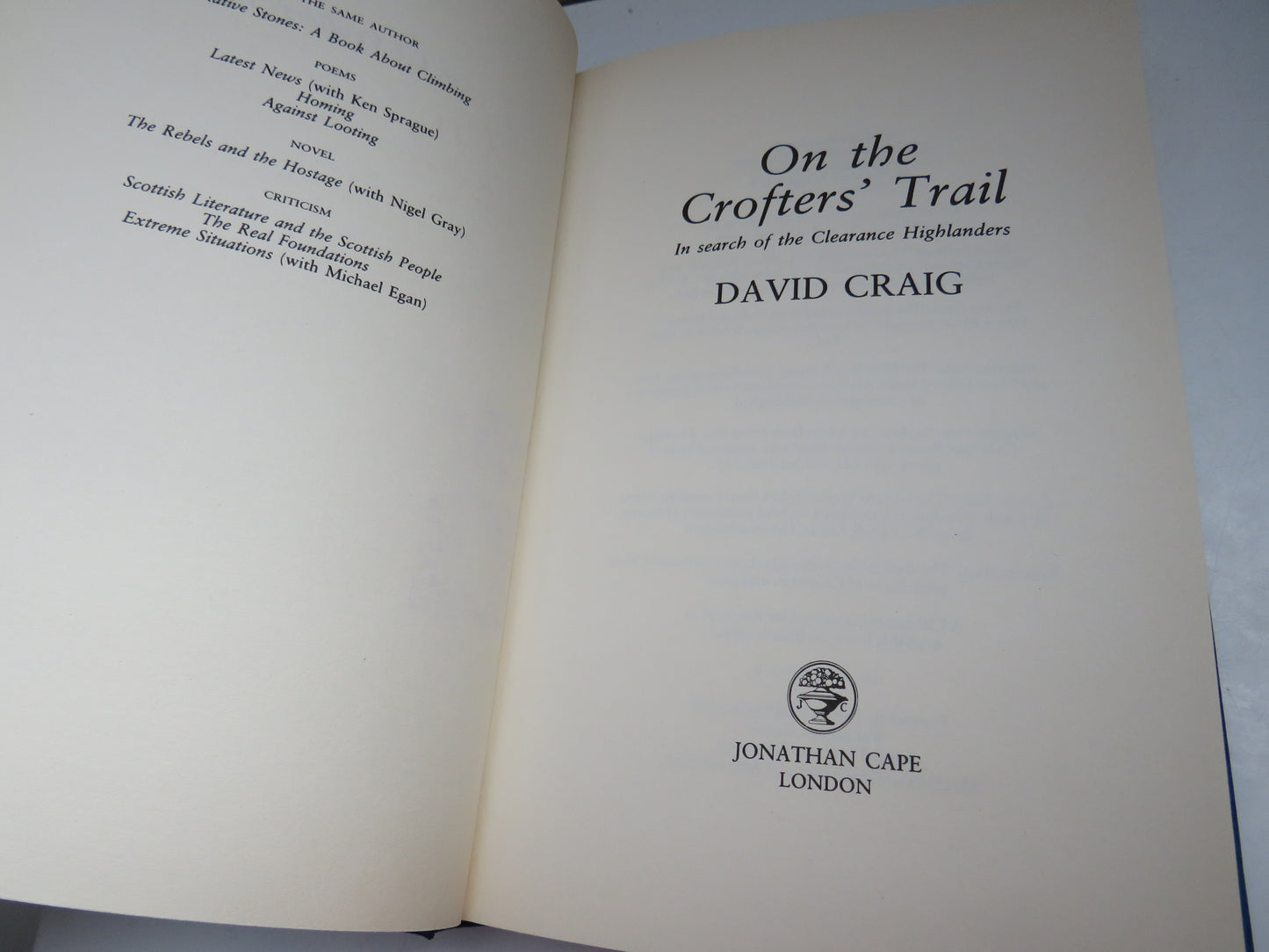 On The Crofter's Trail In Search of The Clearance Highlanders By David Craig 1990