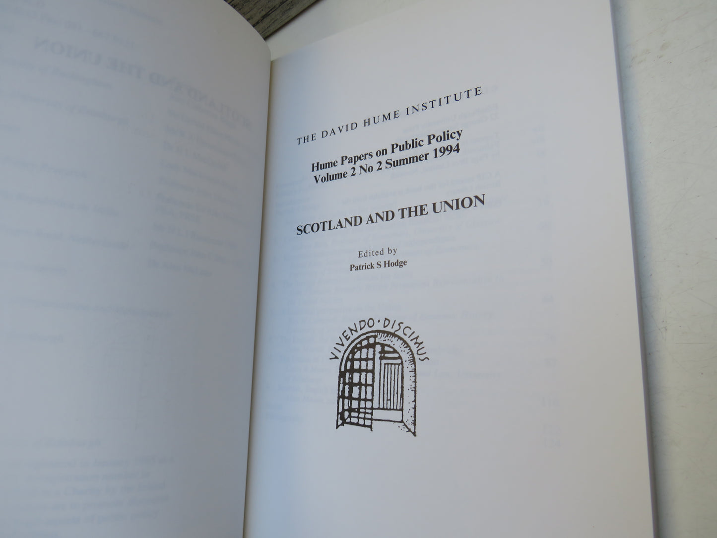 Hume Papers On Public Policy Volume 2 No 2 Summer 1994 Scotland and The Union