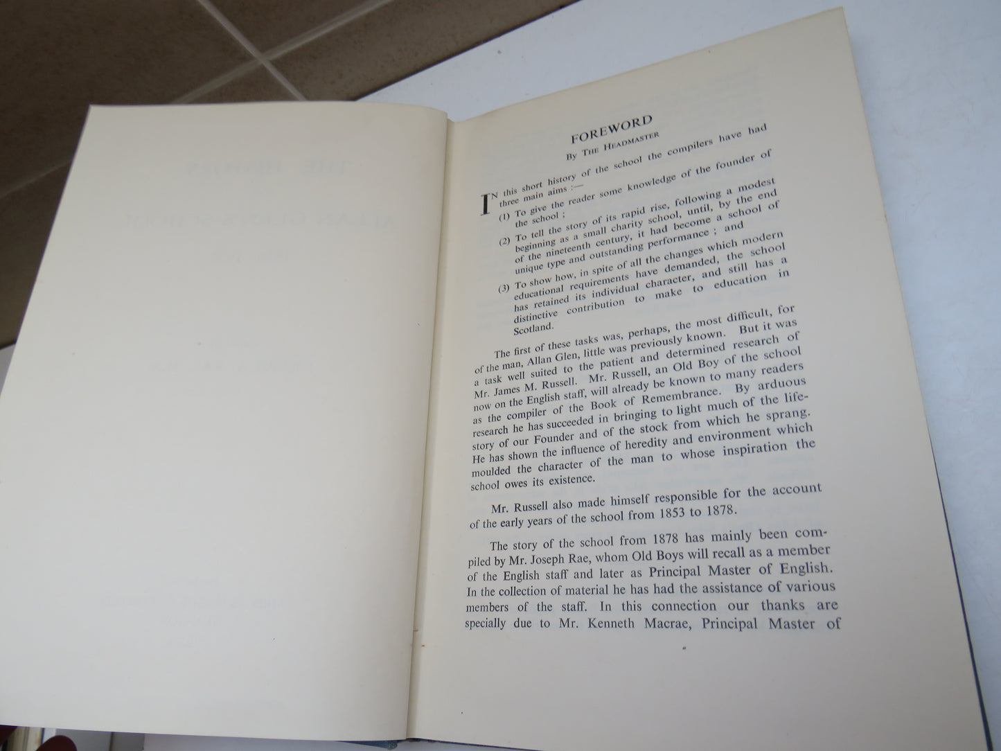 The History of Allan Glen's School 1853-1953 Edited By Joseph A. Rae 1953