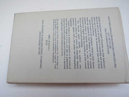 Scottish Annals From English Chroniclers A.D. 500 To 1286 By Alan O. Anderson 1991