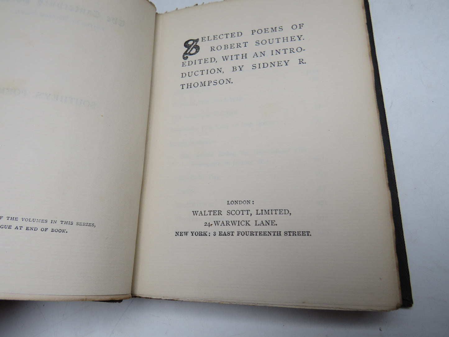 Selected Poems of Robert Southey Edited With An Introduction By Sidney R. Thompson