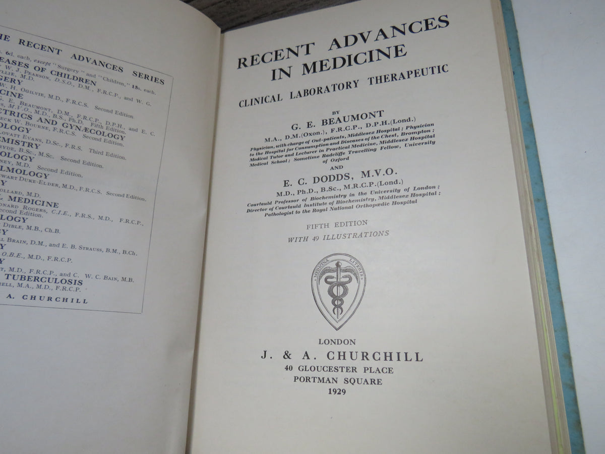 Recent Advances In Medicine Clinical Laboratory Therapeutic By G. E. Beaumont 1929