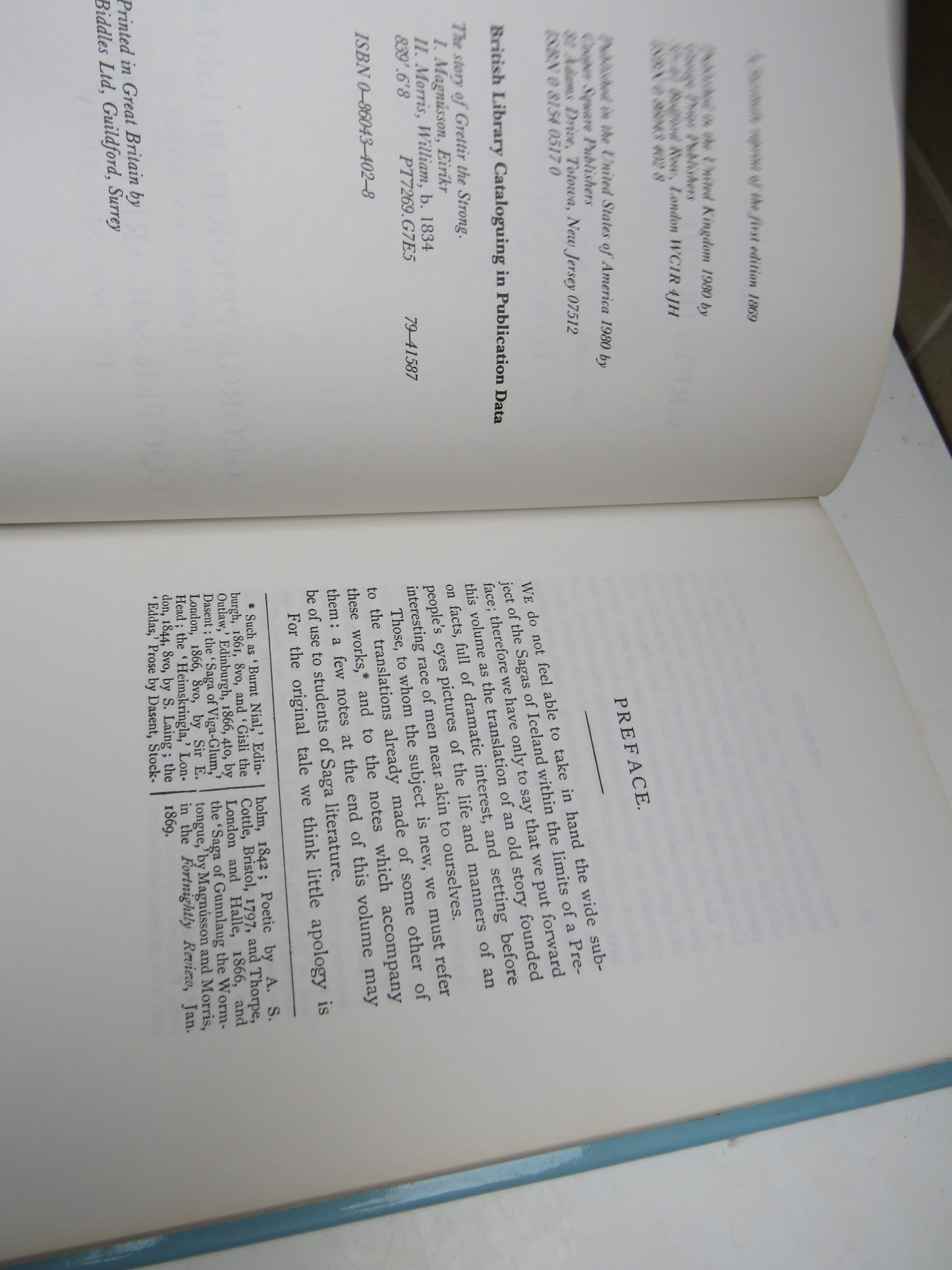 The Story Of Grettir The Strong Translated From The Icelandic By Eirikr Magnusson and William Morris 1980