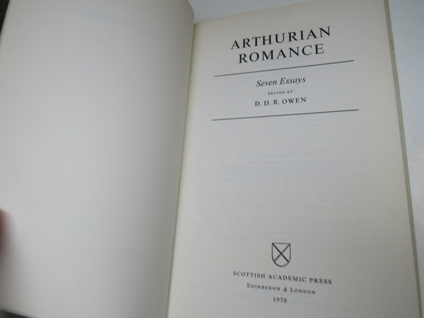 Arthurian Romance Seven Essays Edited By D. D. R. Owen 1970