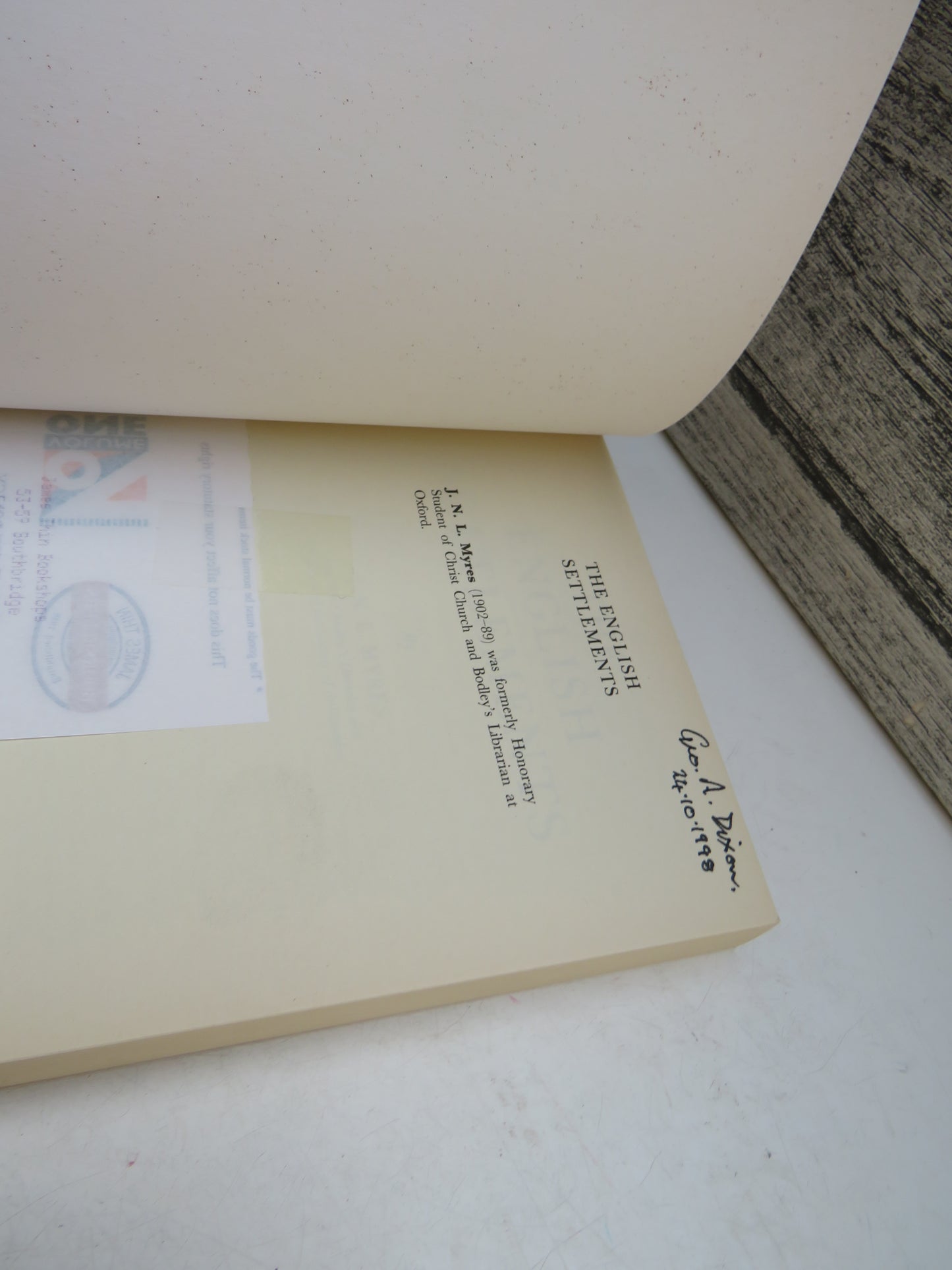 The English Settlements By J.N.L. Myres 1998