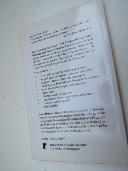 The Local Historian's Glossary & Vade Mecum, by Joy Bristow, 1994 book image 2