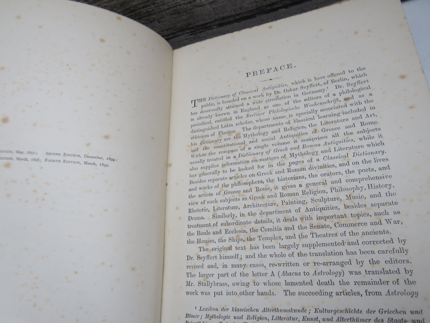 A Dictionary of Classical Antiquities, Mythology, Religion, Literature & Art from the German of Dr. Oskar Seyffert, 1899