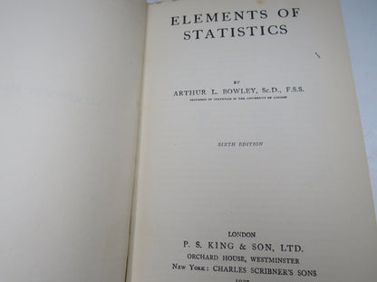 Elements of Statistics By Arthur L. Bowley 1937