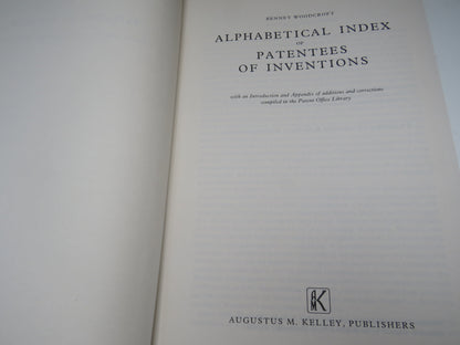 Alphabetical Index of Patentees of Inventions By Bennet Woodcroft 1969