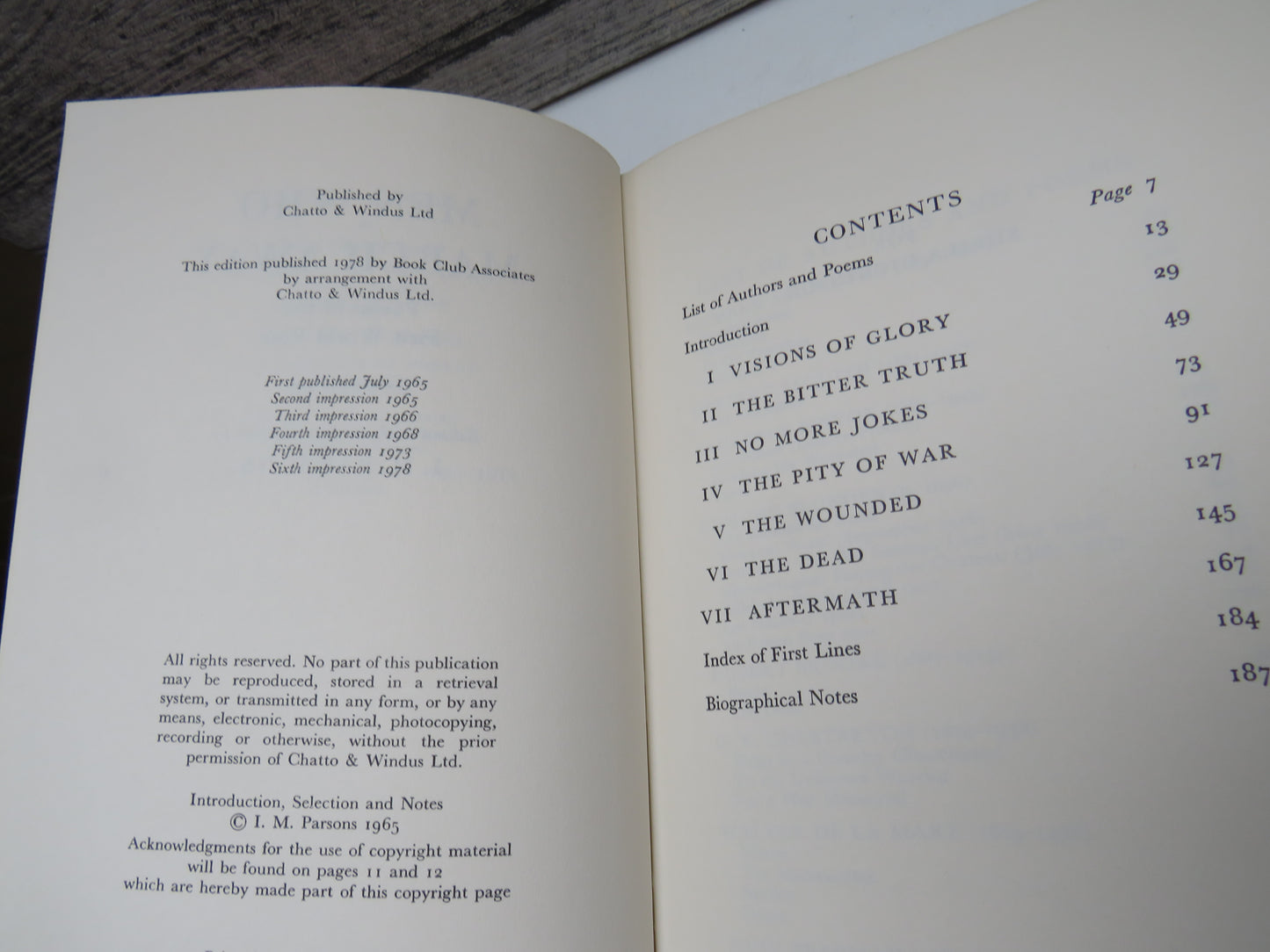Men Who March Away Poems of the First World War Edited With an Introduction By I.M. Parsons 1978