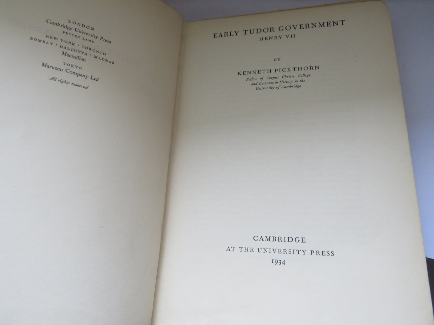 Early Tudor Government Henry VII By Kenneth Pickthorn 1934