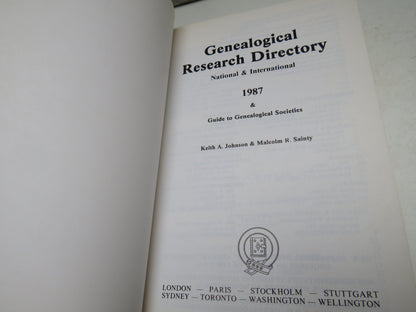 Genealogical Research Directory National & International 1987 & Guide To Genealogical Studies By Keith A. Johnson & Malcolm R. Sainty 1987