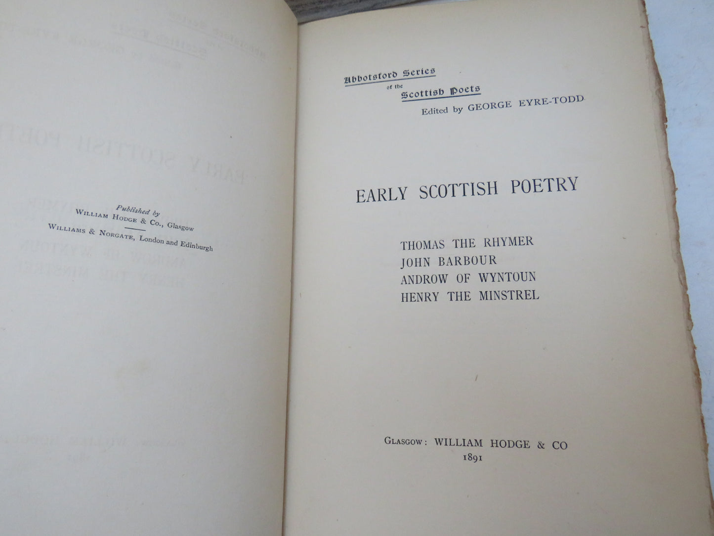 Early Scottish Poetry Thomas The Rhymer John Barbour Androw of Wyntoun Henry The Minstrel 1891