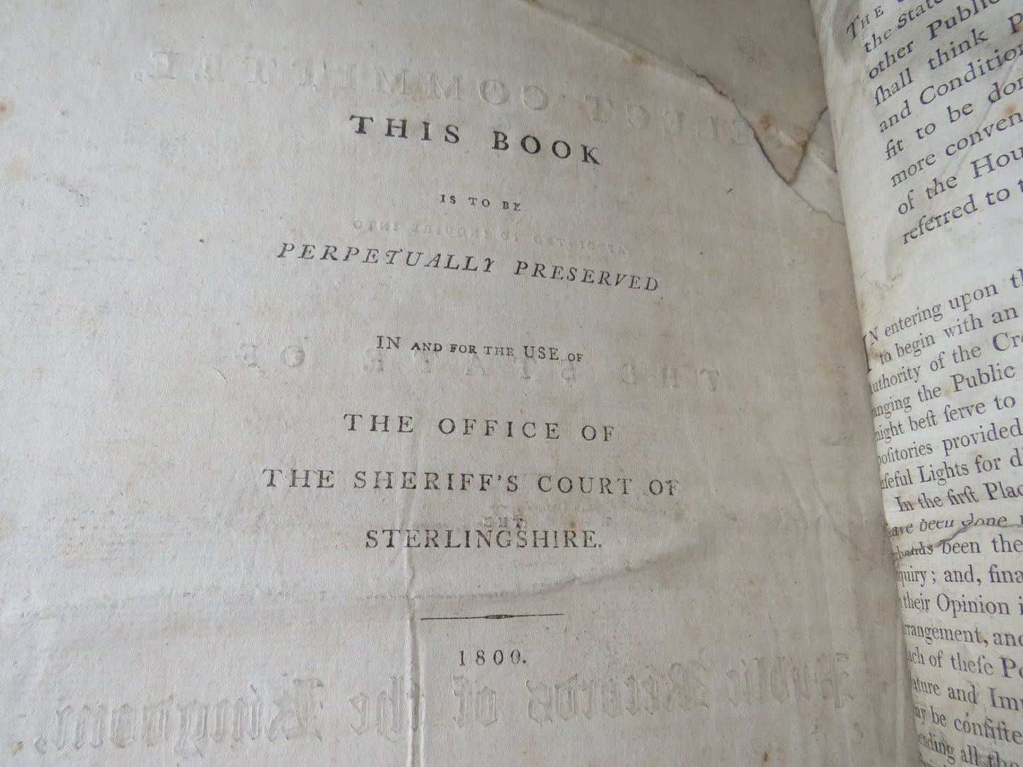 Reports From The Select Committee Appointed To Inquire Into The State of Public Records of the Kingdom Ordered By The House of Commons to be Printed 4th July 1800 For Office Use of The Sheriff's Court of Stirlingshire