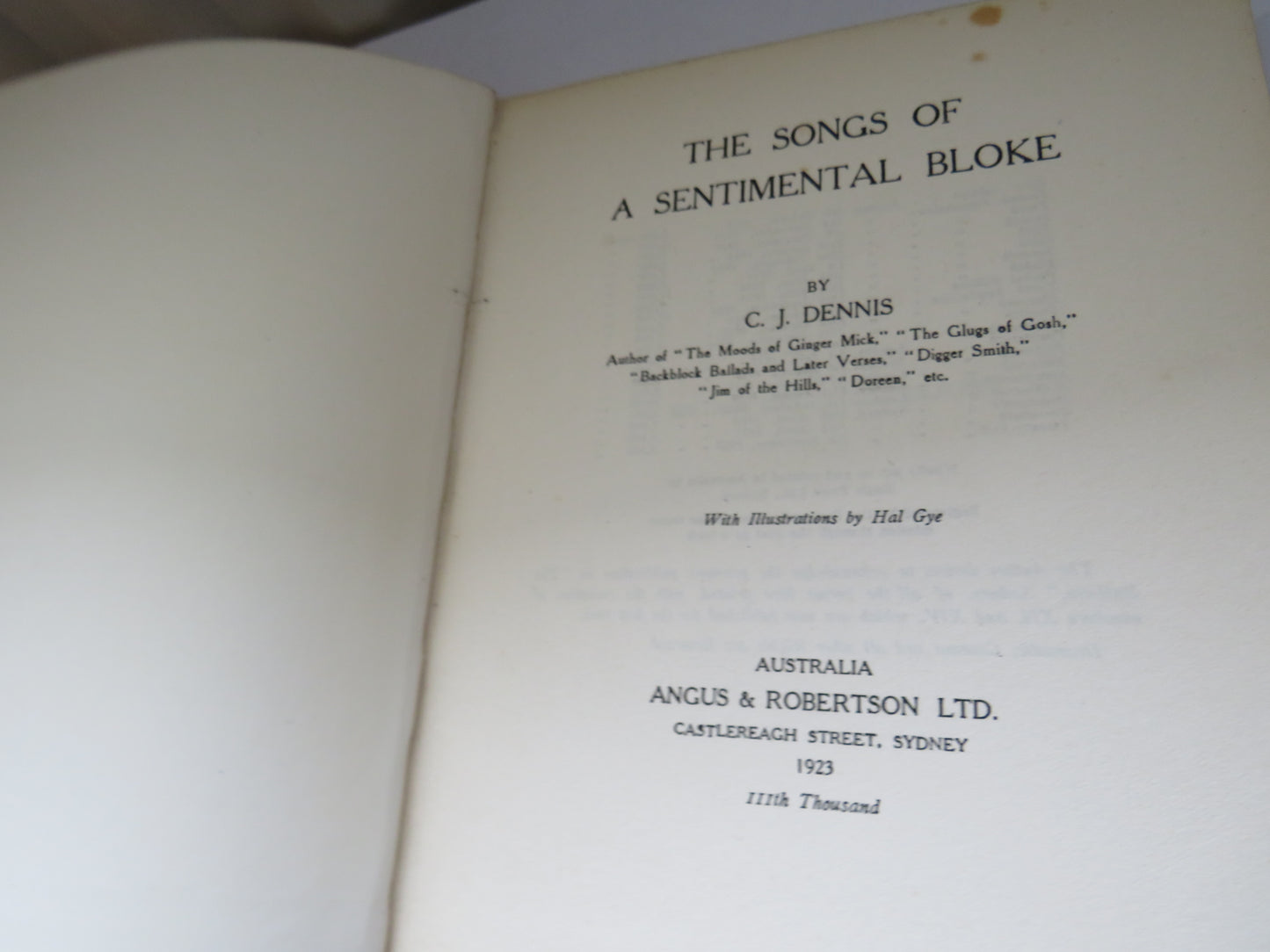 The Songs of A Sentimental Bloke By C.J. Dennis 1923