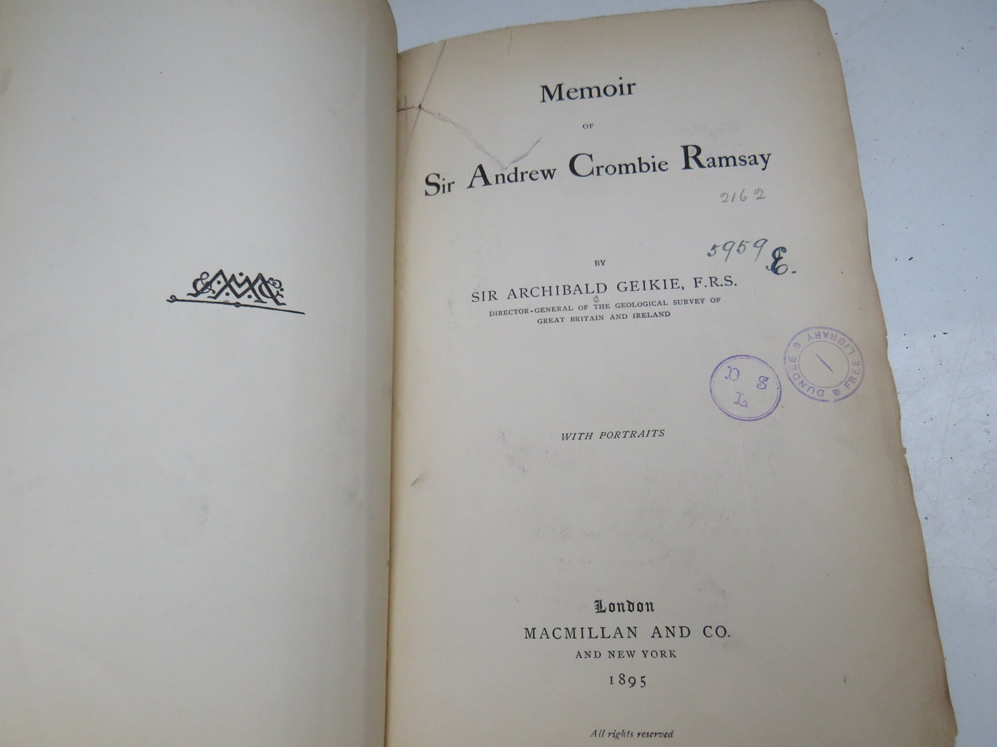 Memoir of Sir Andrew Crombie Ramsay By Sir Archibald Geikie 1895 Antique Book