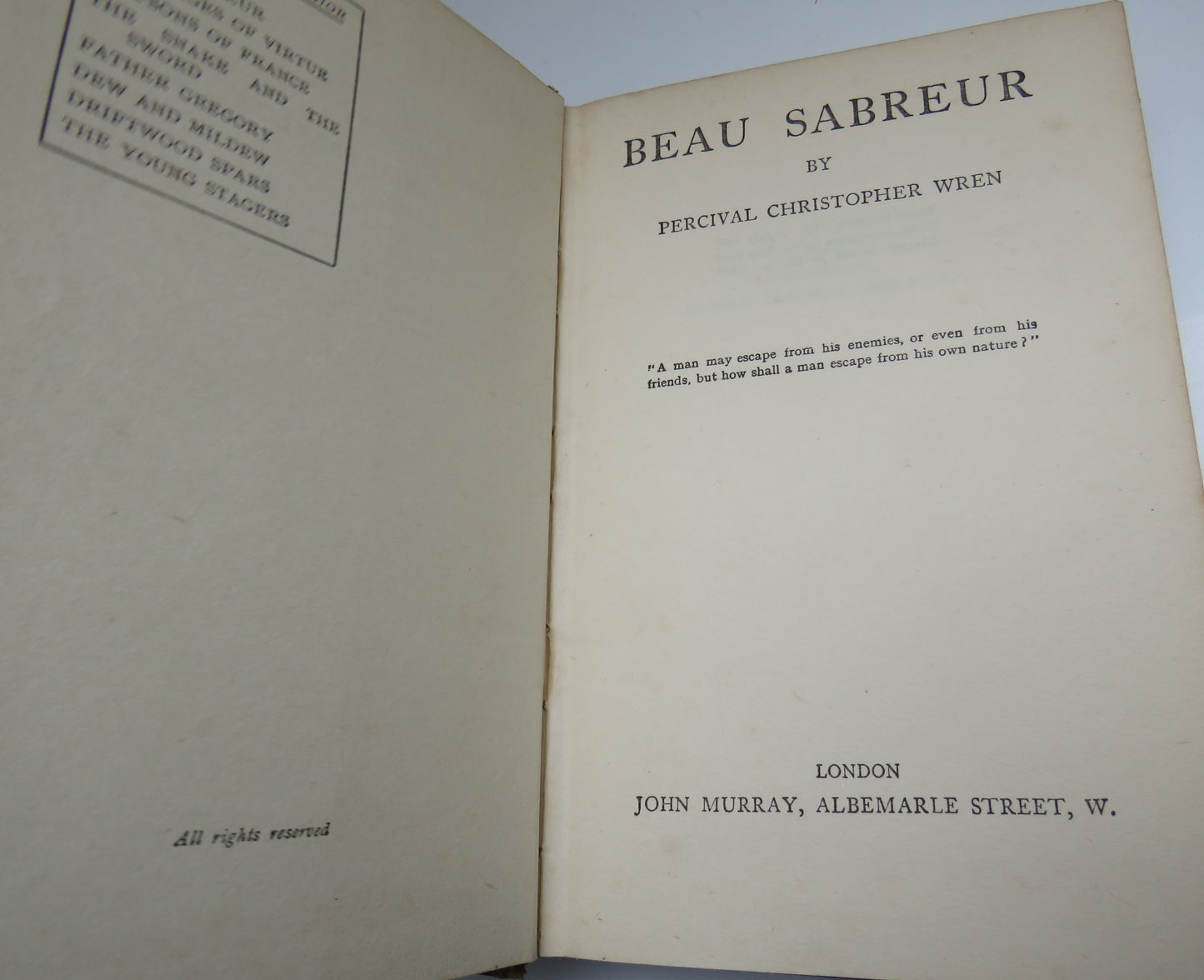 Beau Sabreur By Percival Christopher Wren, 1928