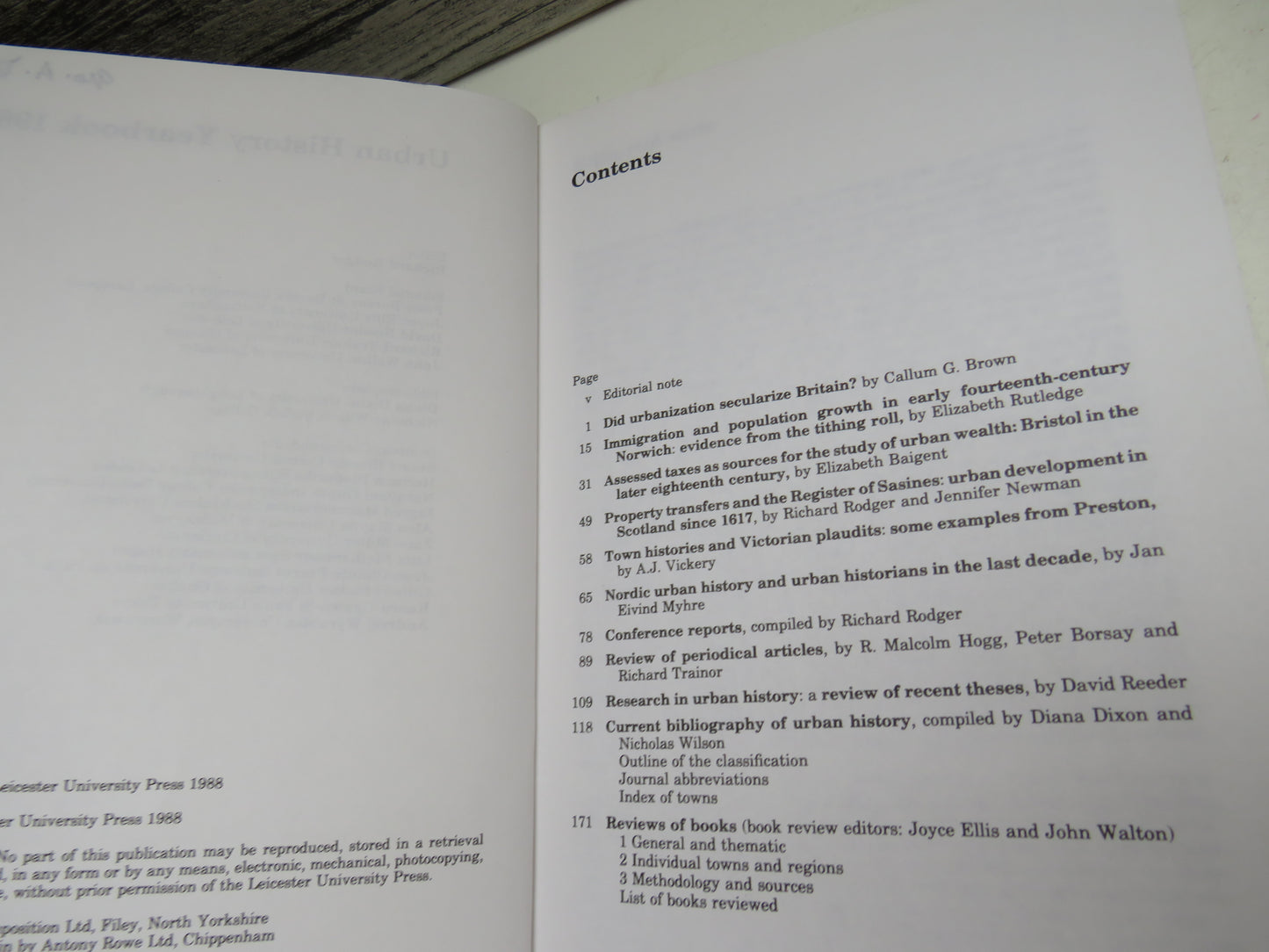 Urban History Yearbook 1988