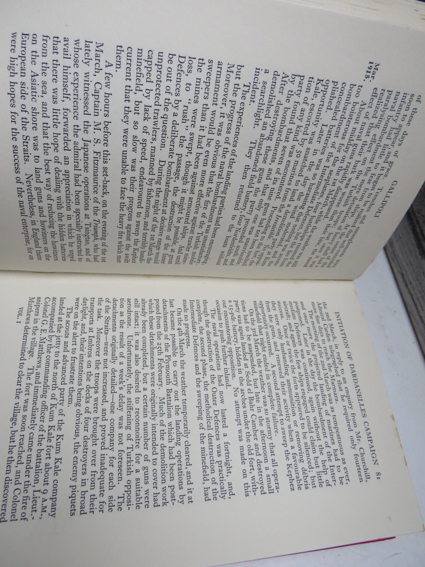 History of the Great War Military Operations Gallipoli Volume I With Maps 1929