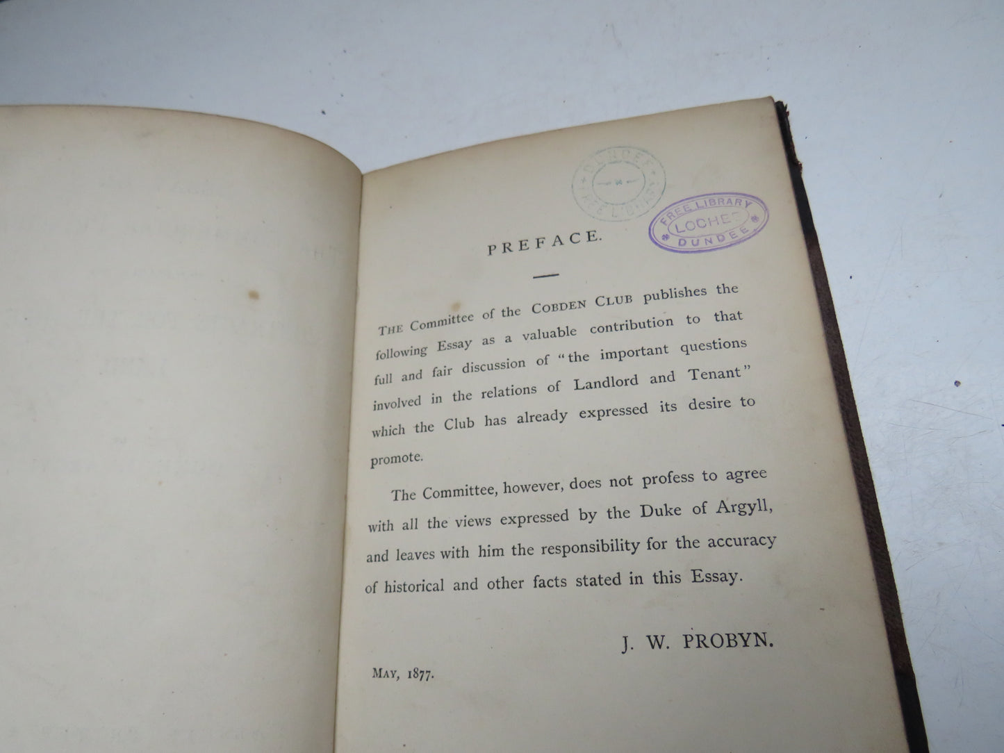 Essay On The Commercial Principles Applicable To Contracts For The Hire of Land By The Duke of Argyll 1877