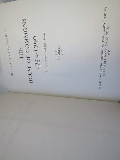 The House of Commons 1754-1790 By Sir Lewis Namier & John Brooke 1985 book image 3