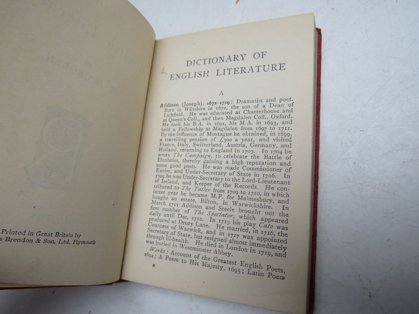 A Dictionary of English Literature By M. McCroben Routledge's Miniature Reference Library
