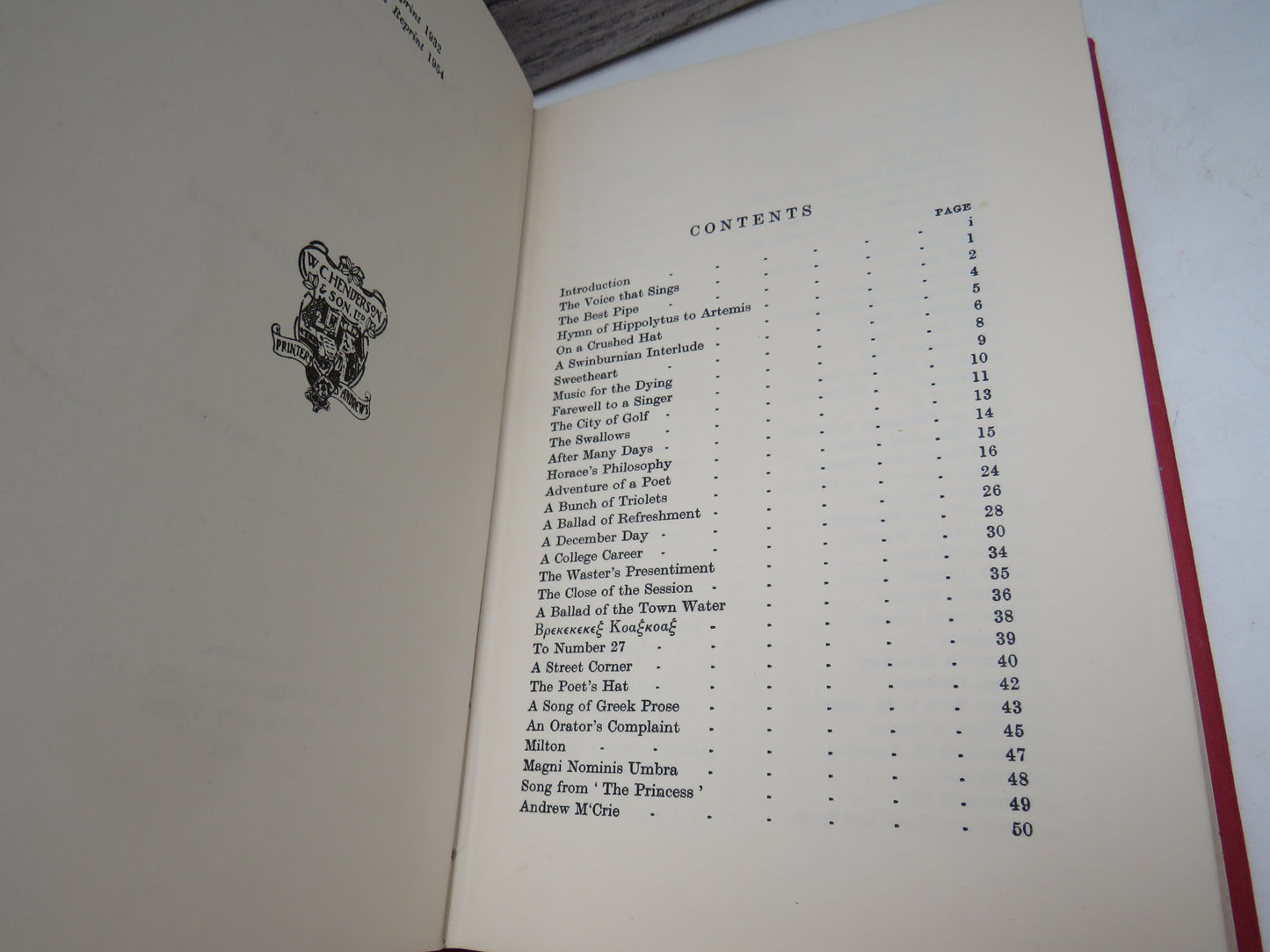 The Scarlet Gown and Other Poems By R.F. Murray 1954