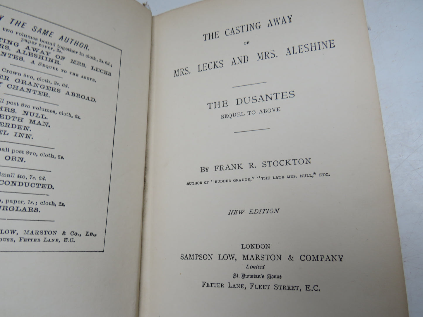 The Casting Away of Mrs. Lecks and Mrs. Aleshine The Dusantes Sequel To Above By Frank R. Stockton