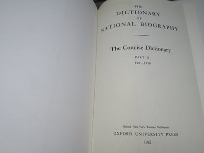 The Dictionary of National Biography The Concise Dictionary Part II 1901-1970 (1982)