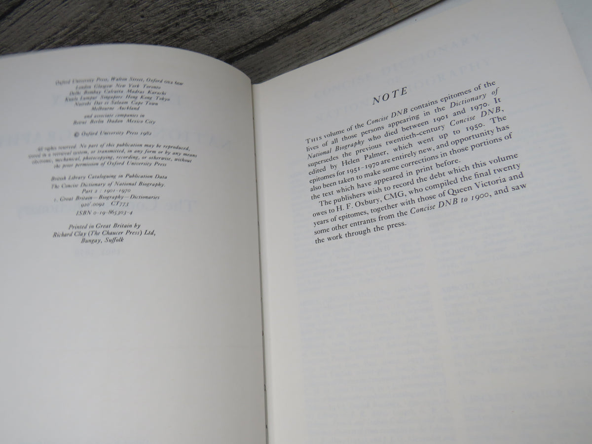 The Dictionary of National Biography The Concise Dictionary Part II 1901-1970 (1982)