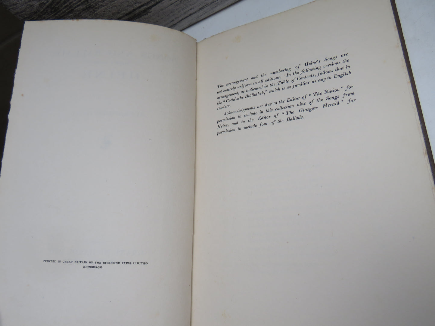 Songs and Ballads Chiefly From Heine By Alexander Gray 1920