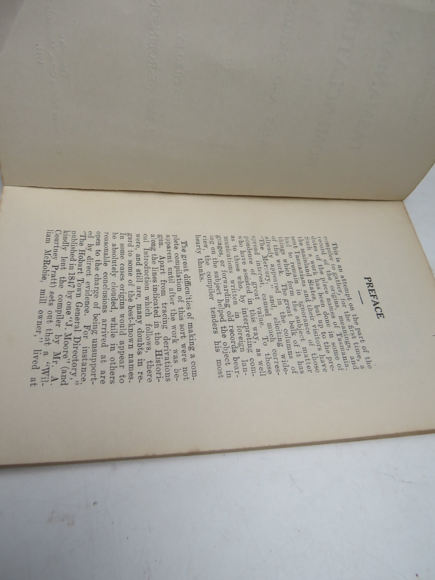 A Record of Tasmania Nomenclature With Dates and Origins Compiled By J. Moore-Robinson 1911