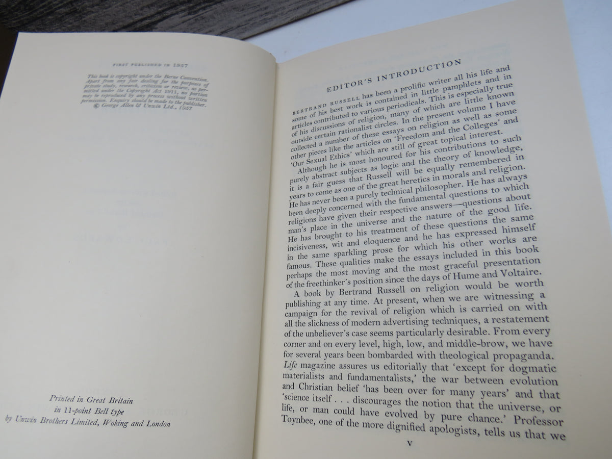Why I Am Not A Christian And Other Essays On Religion and Related Subjects By Bertrand Russell 1957