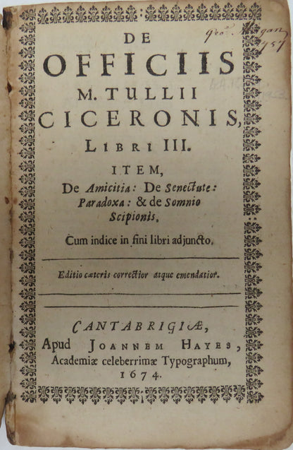 De Officiis M. Tullii Ciceronis Libri III Item, De Amicitia: De Seneitate: Paradoxa: & De Somnio Sci book front cover