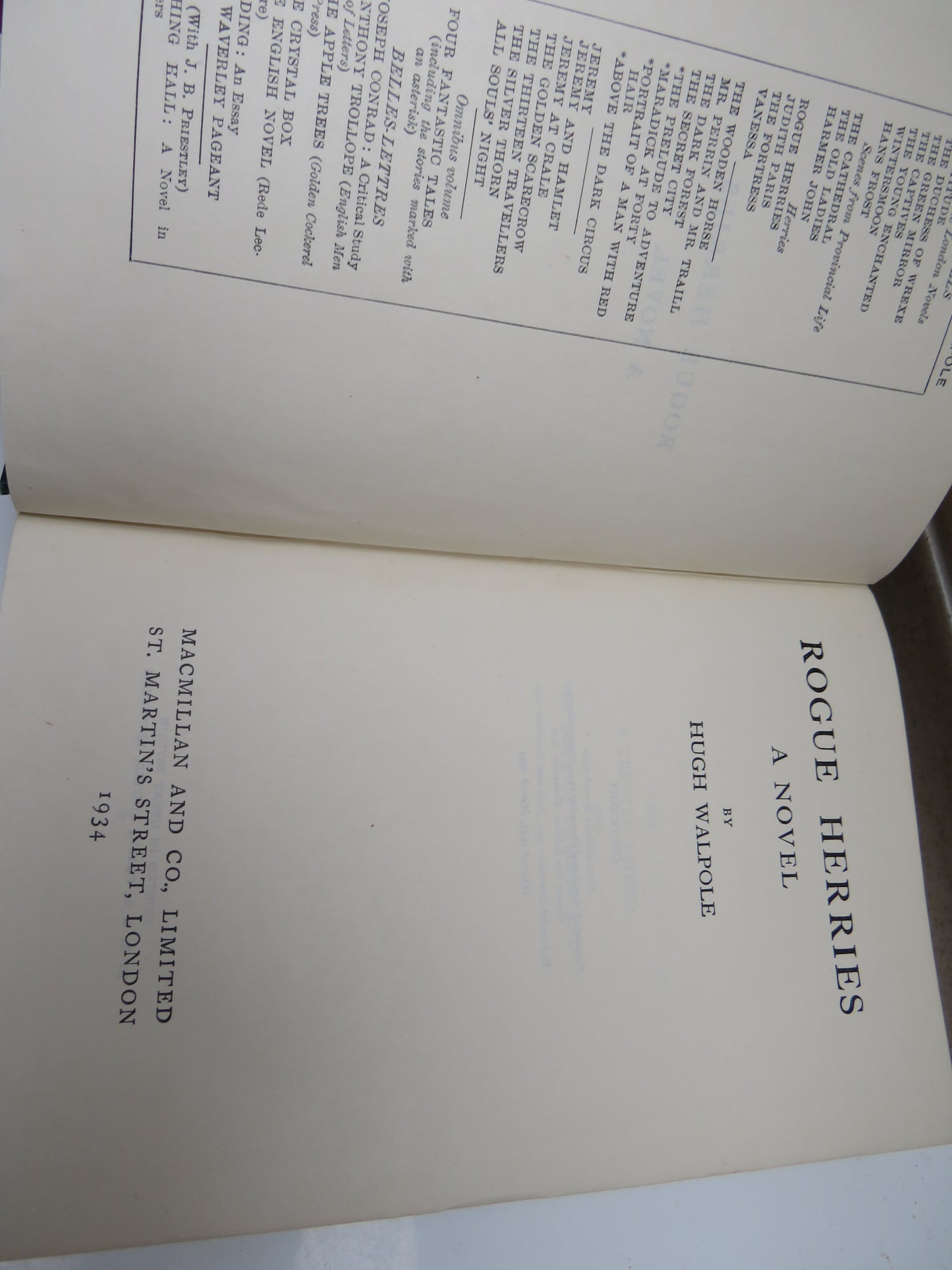 Rogue Herries A Novel By Hugh Walpole 1934
