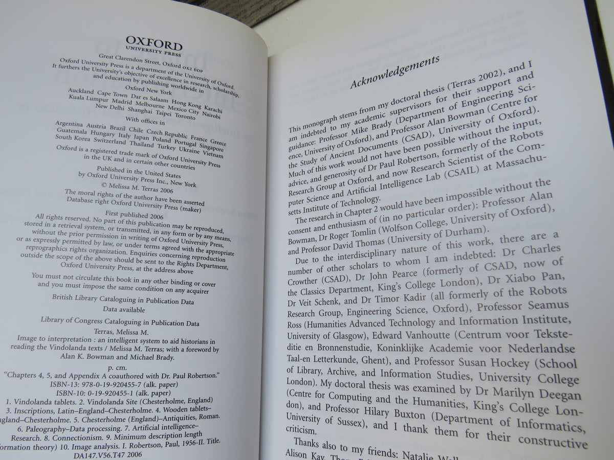Image To Interpretation An Intelligent System To Aid Historians In Reading The Vindolanda Texts By Melissa M. Terras 2006