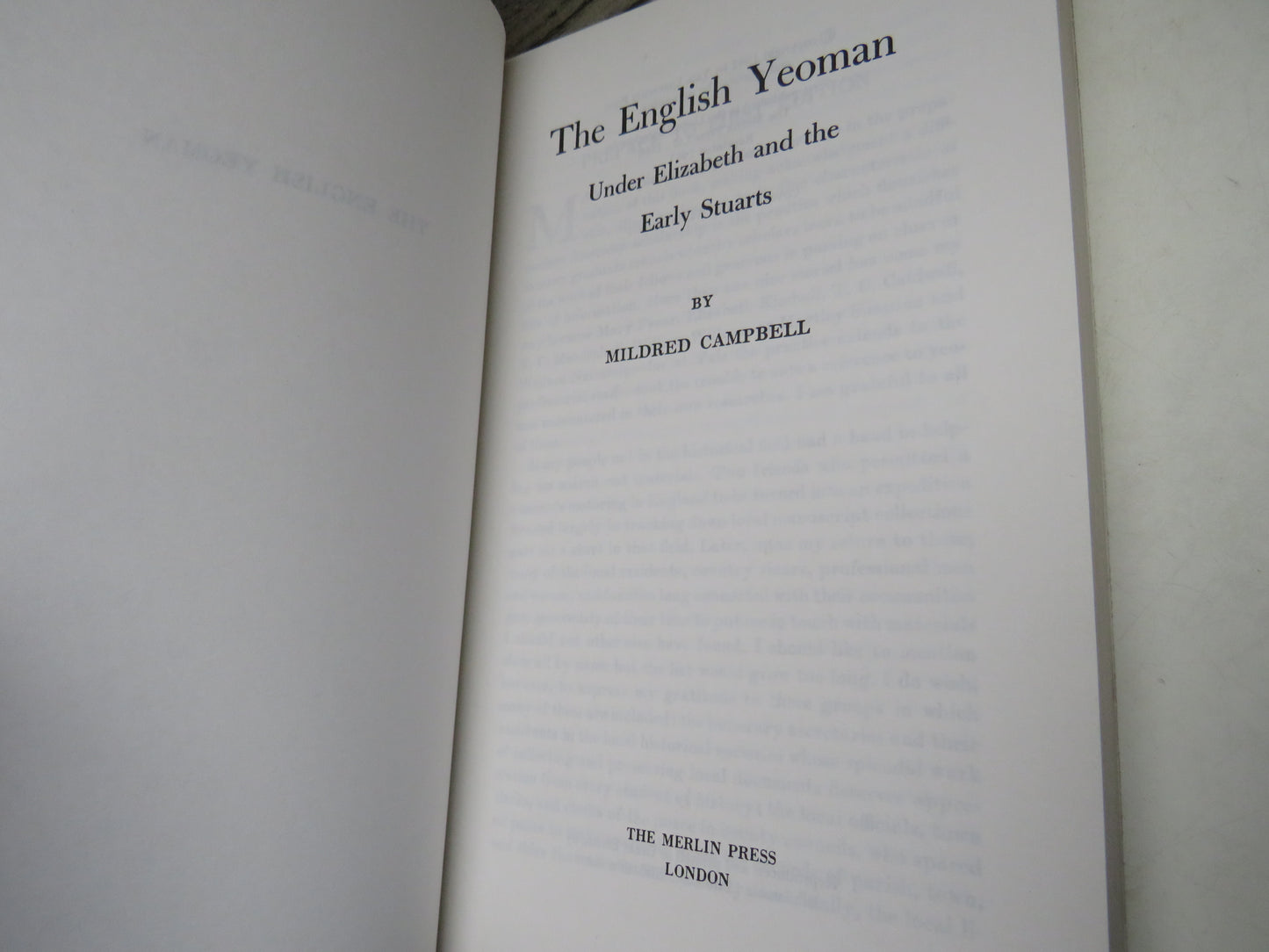 The English Yeoman Under Elizabeth and The Early Stuarts By Mildred Campbell 1983